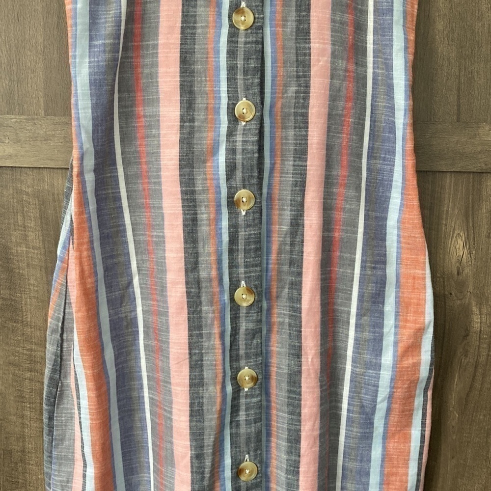 FRANCESCA’S Blue Rain Maya Button Down 100% Cotton Stripped Dress Size Small - Picture 5 of 16